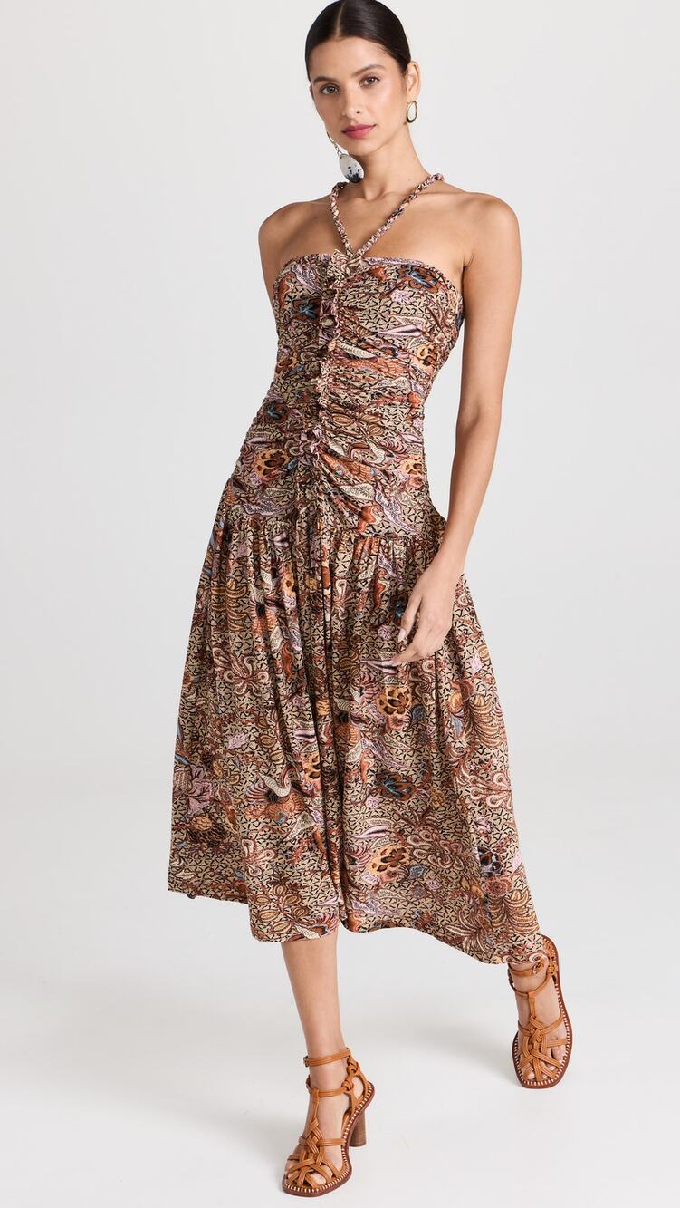 Ulla Johnson Marcella Criss Cross Jersey Midi Brown Wheat Floral Size 10 $590